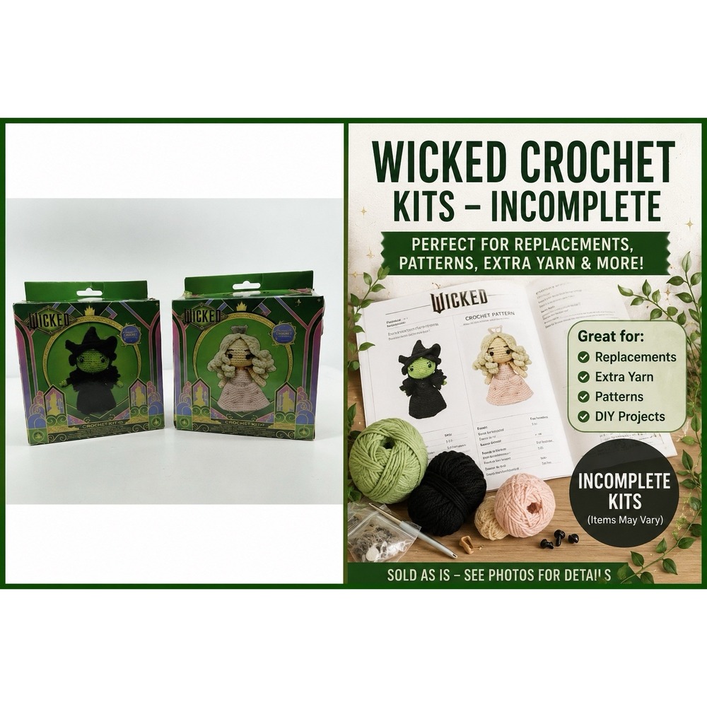 Wicked Crotchet Kit Lot Elphaba Glinda Partial Incomplete Replacement Parts Yarn